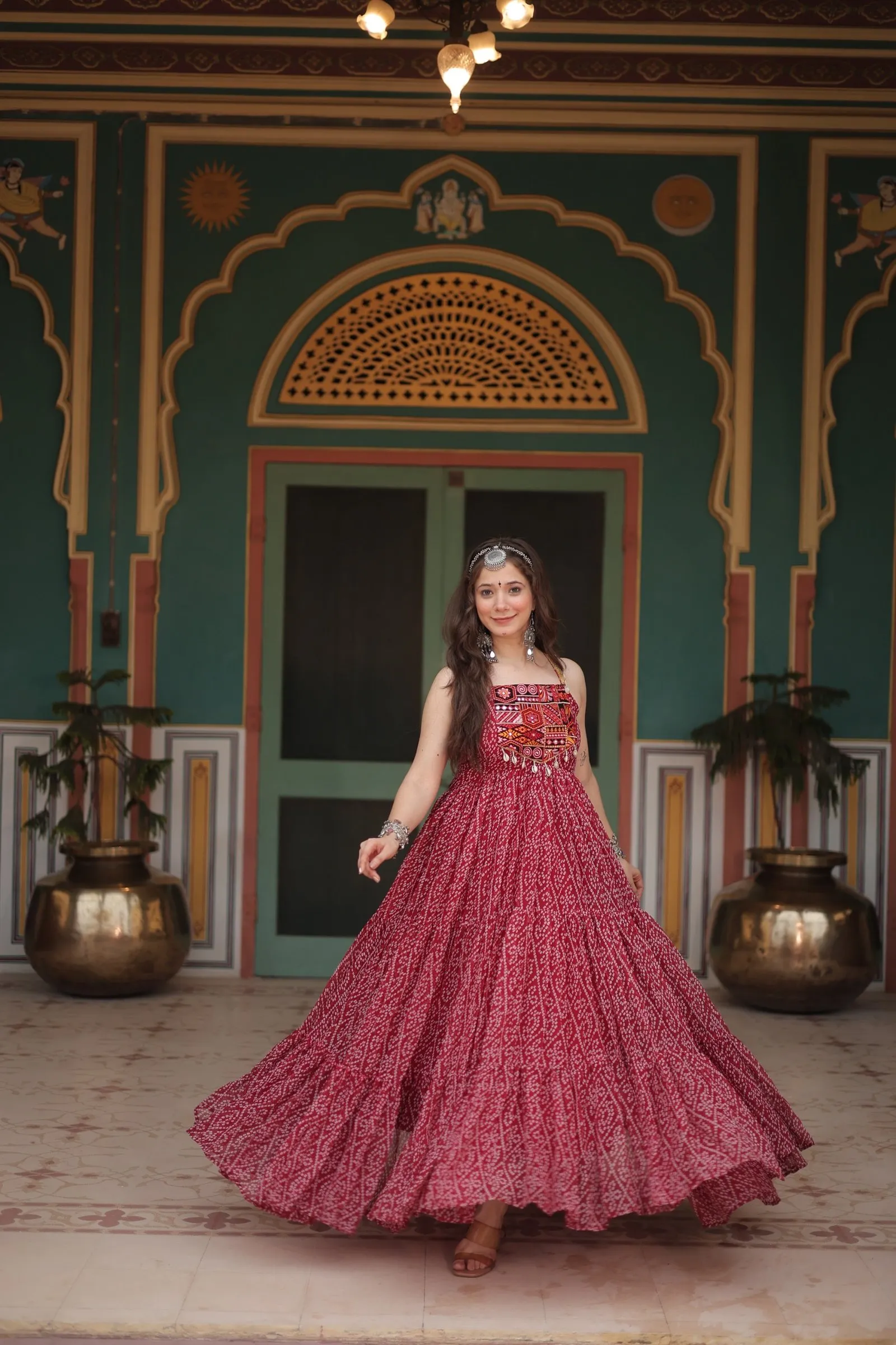 Navratri Gown Faux Georgette Bandhani Print
