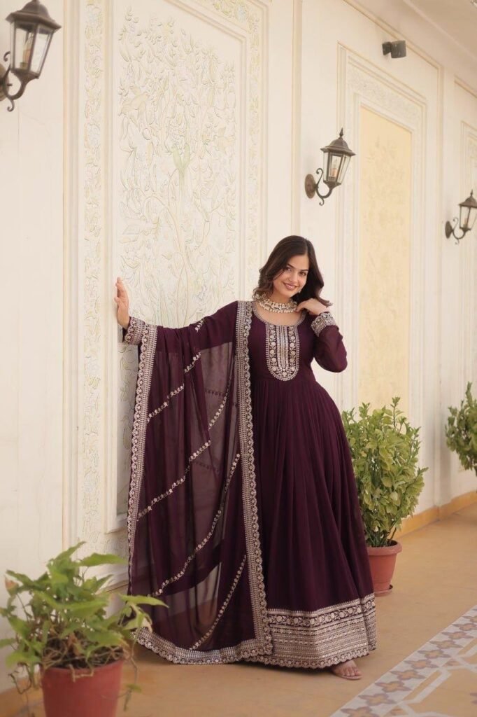 Anarkali Gown Faux Blooming