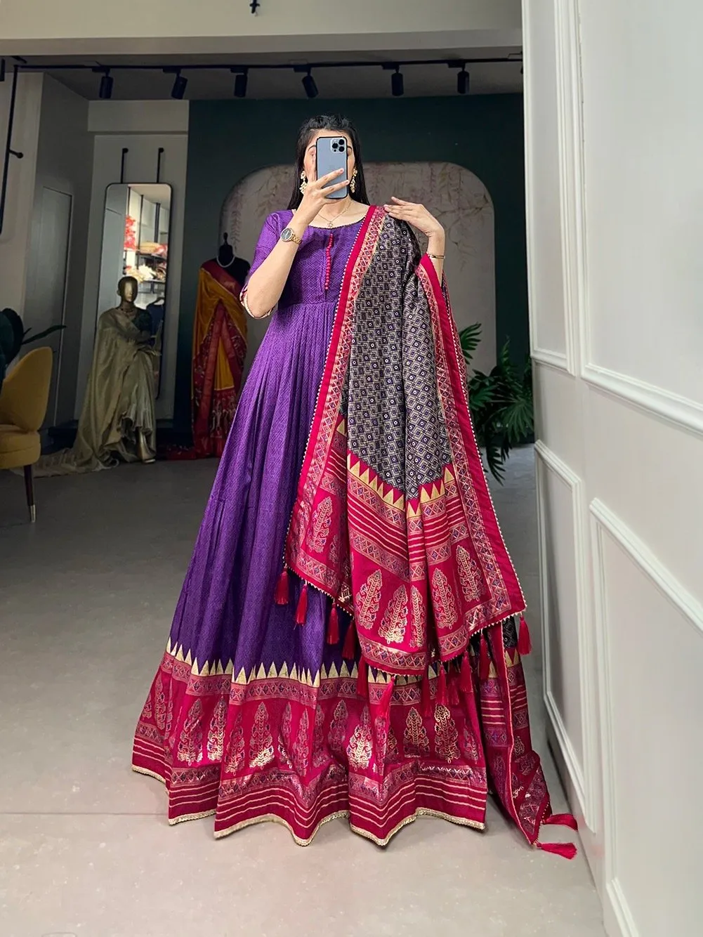 Anarkali Gown Tussar Silk