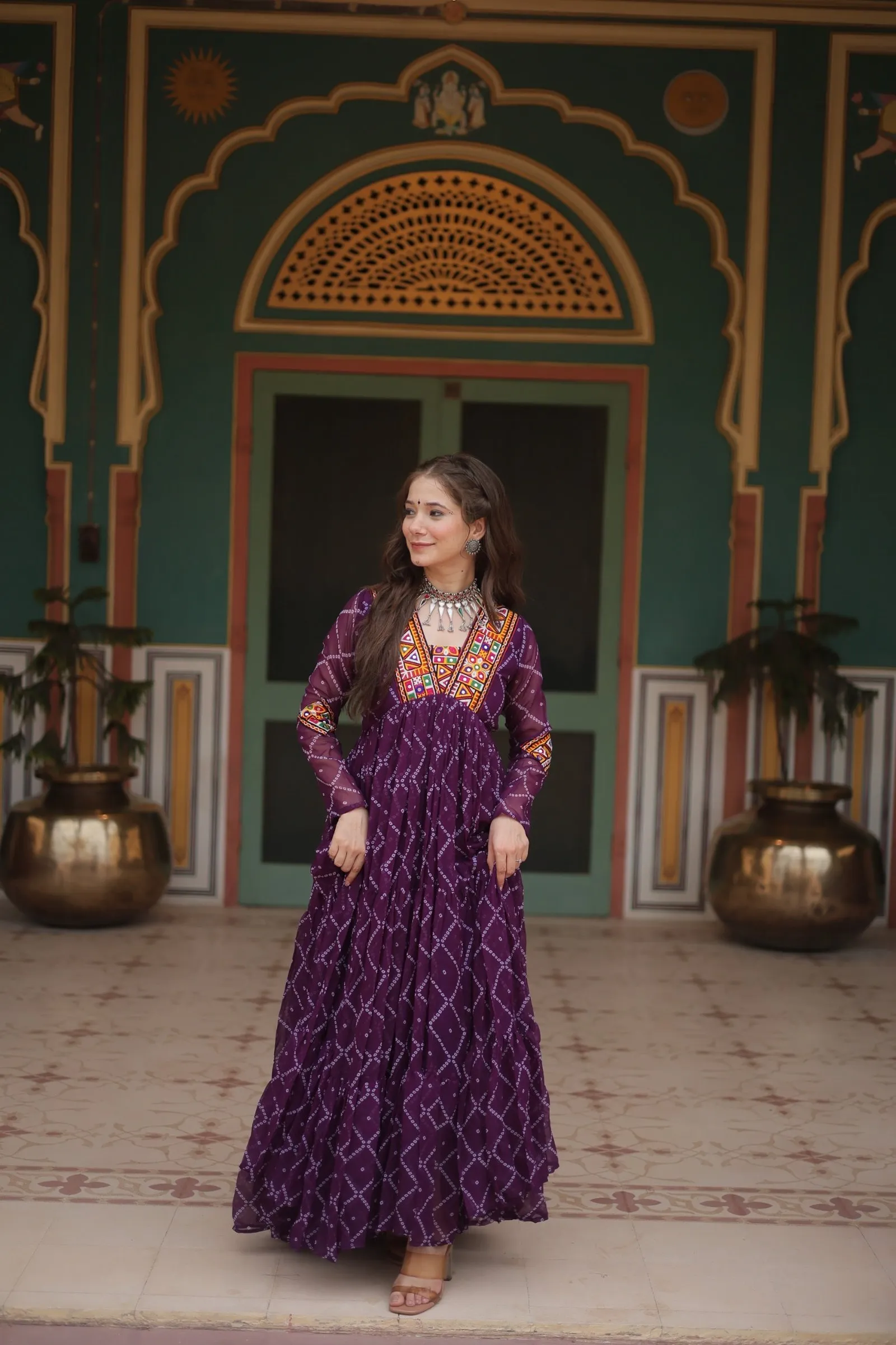Navratri Gown Faux Georgette Bandhani Print