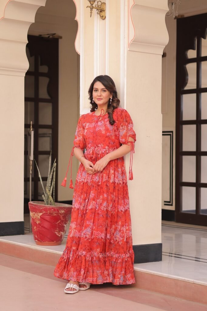 Gown Faux Georgette with Print