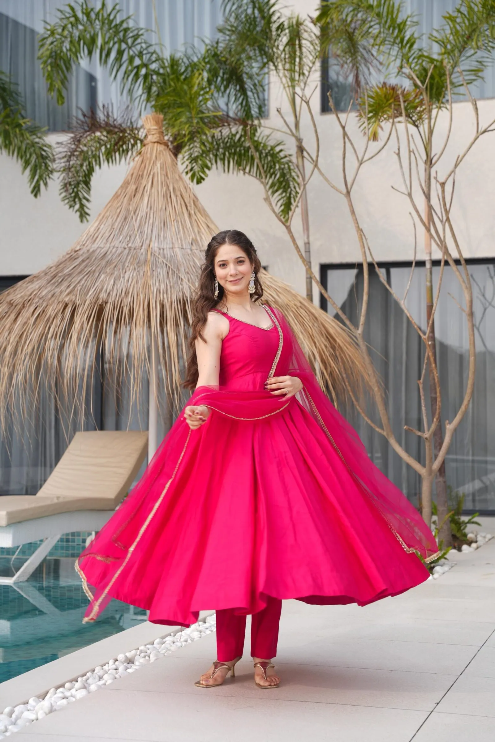Anarkali Suit Set Pure Roman Silk Chanderi