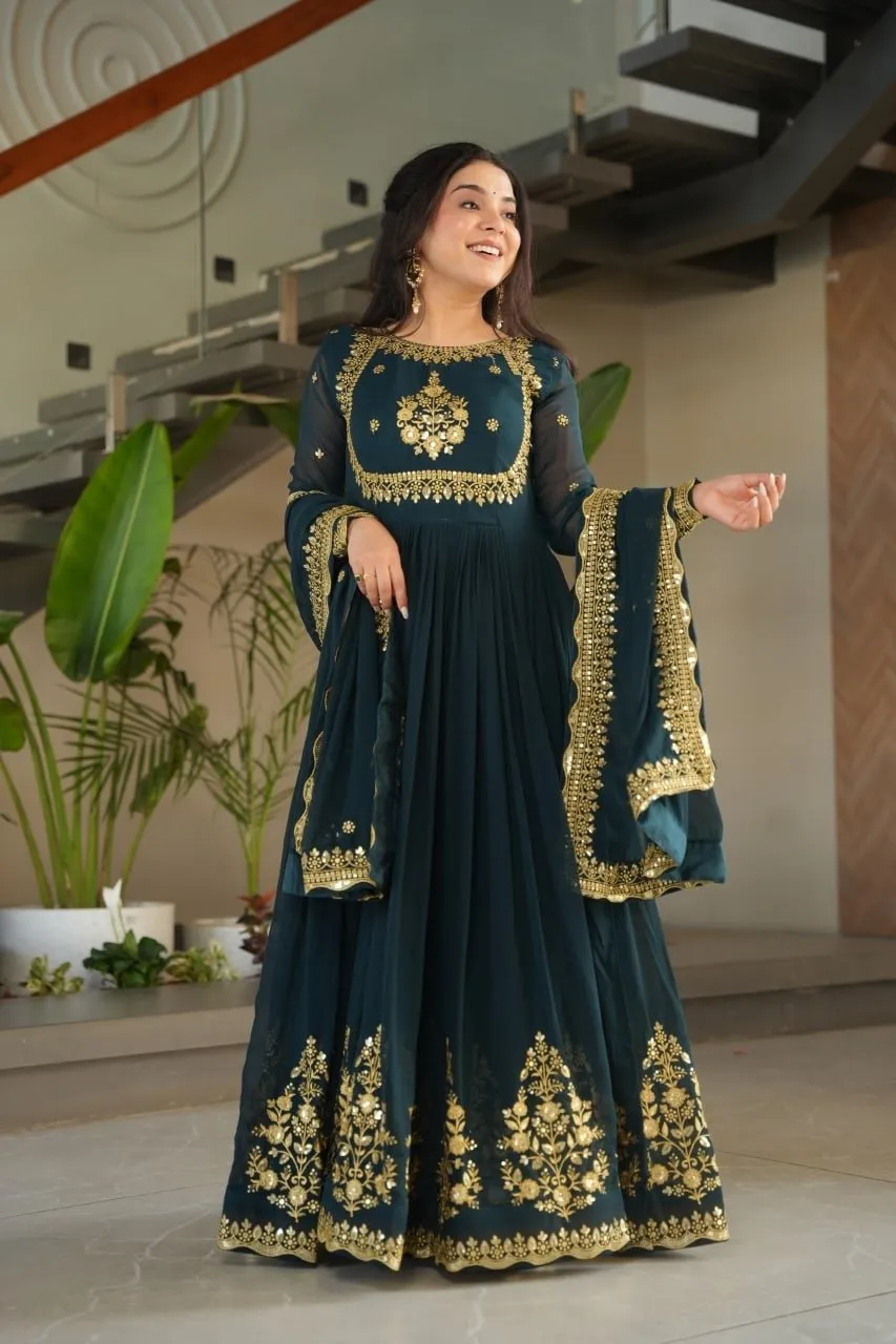 Anarkali Gown Faux Blooming