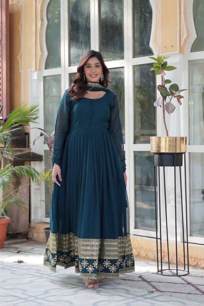 Anarkali Gown Faux Blooming