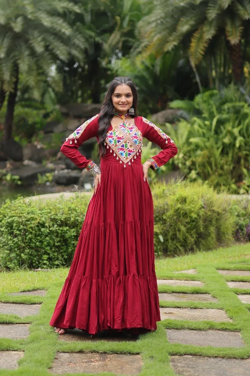 Navratri Gown Reyon with Kutchi Gamthi Work