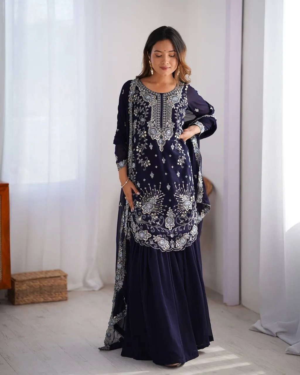 Kurti Plazo Set Faux Georgette