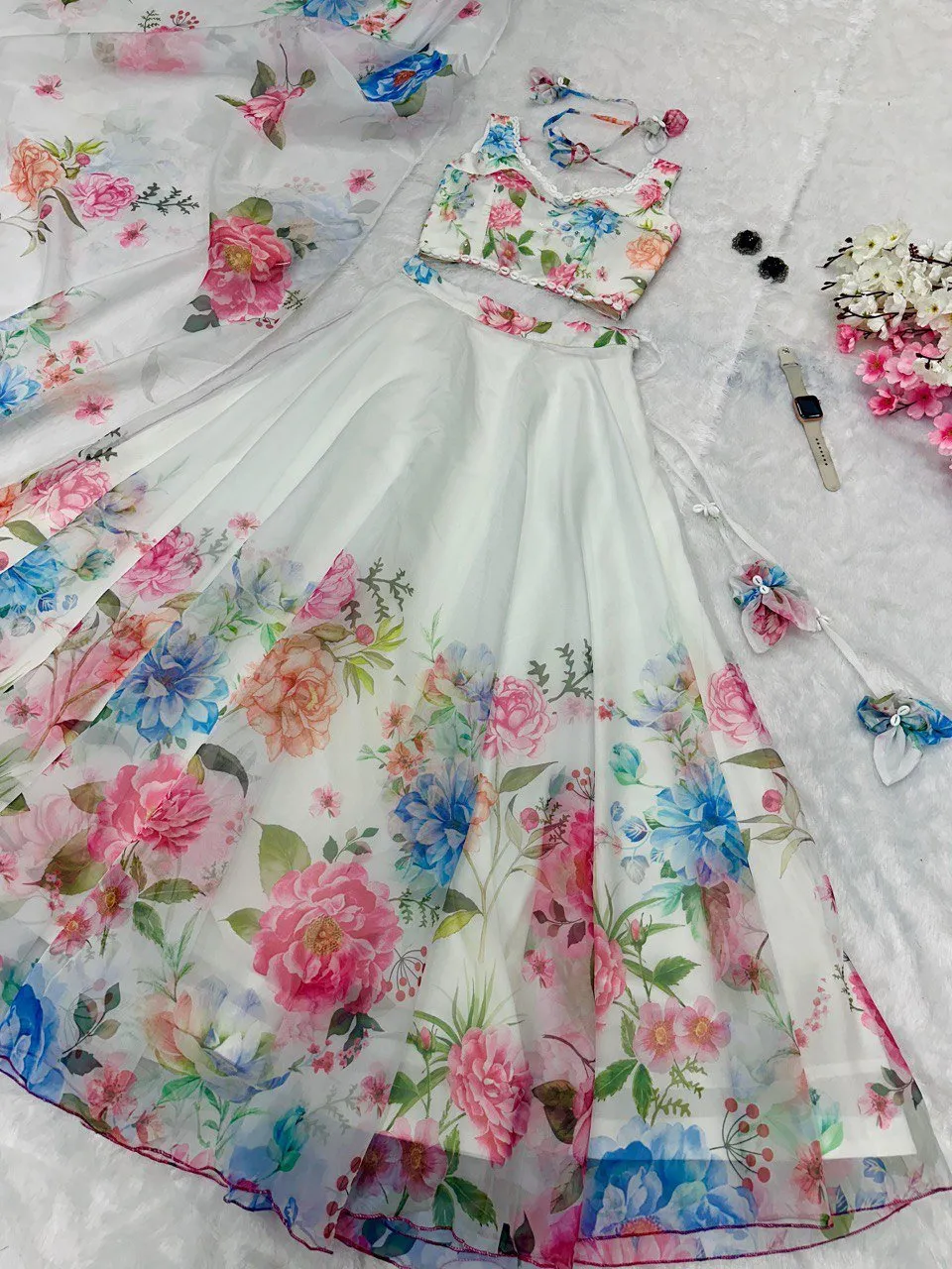 Lehenga Choli Floral Organza Silk