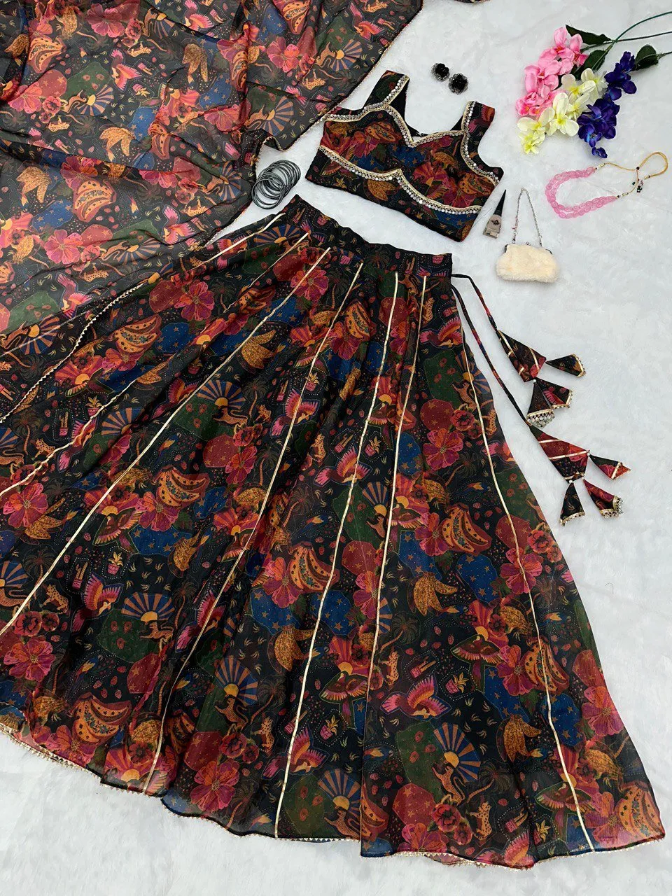 Lehenga Choli Floral Printed Jimmy Organza