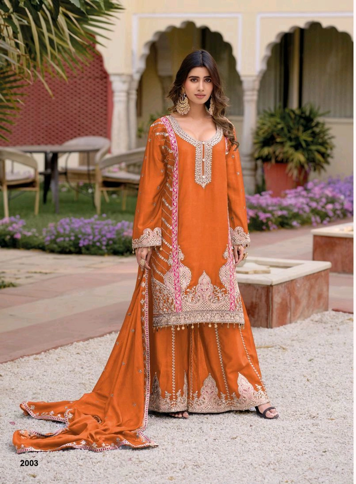 Kurti Plazo Set Heavy Chinon