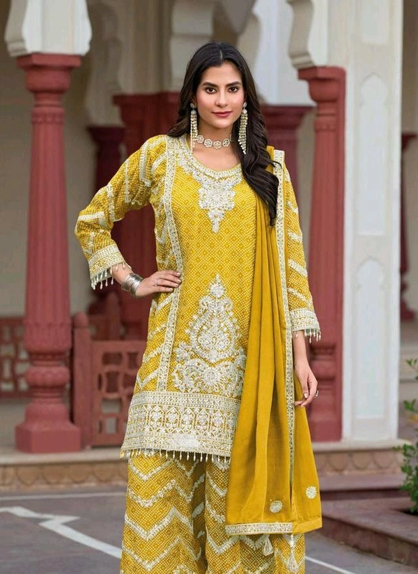 Kurti Plazo Set Heavy Chinon