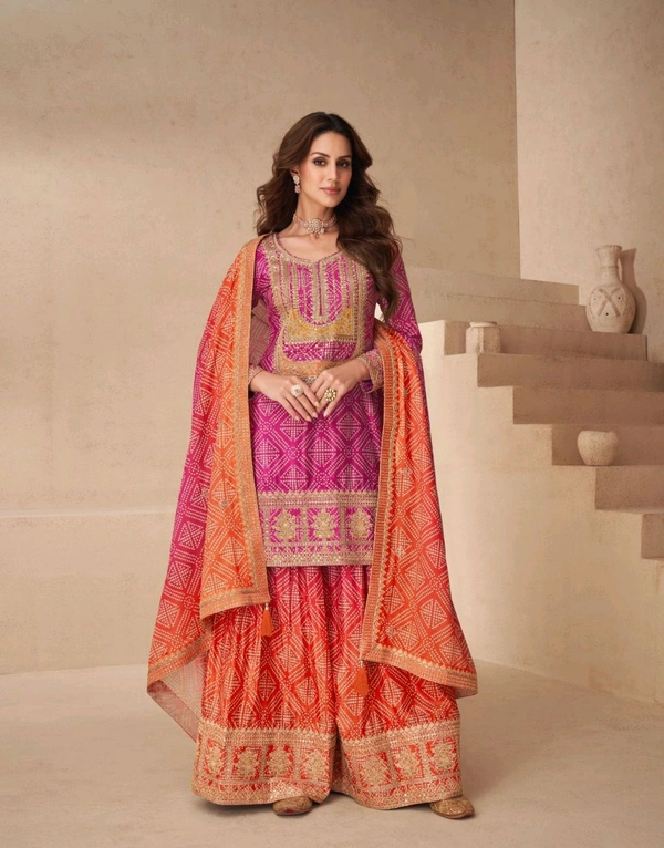 Kurti Plazo Set Chinon Silk