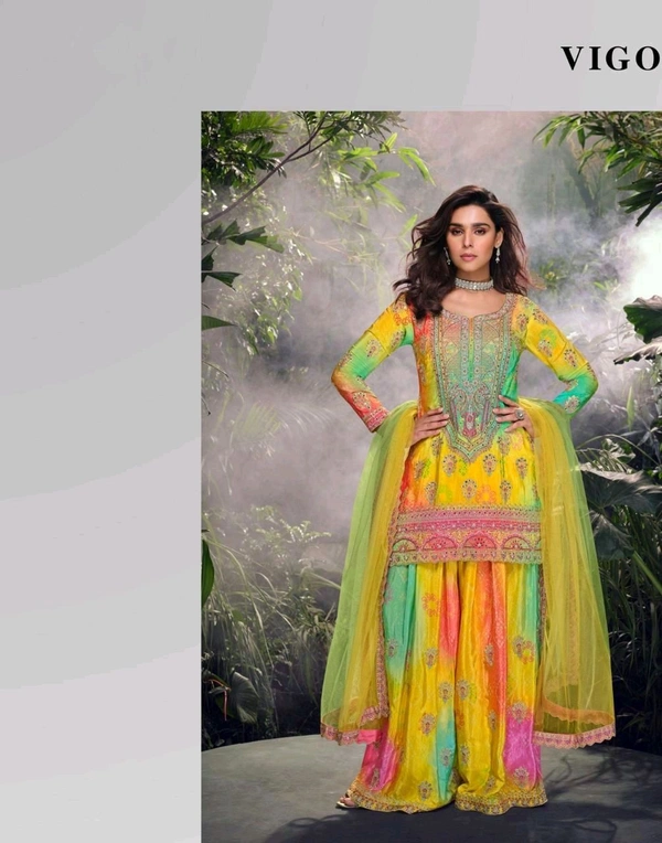 Kurti Plazo Set Chinon Silk