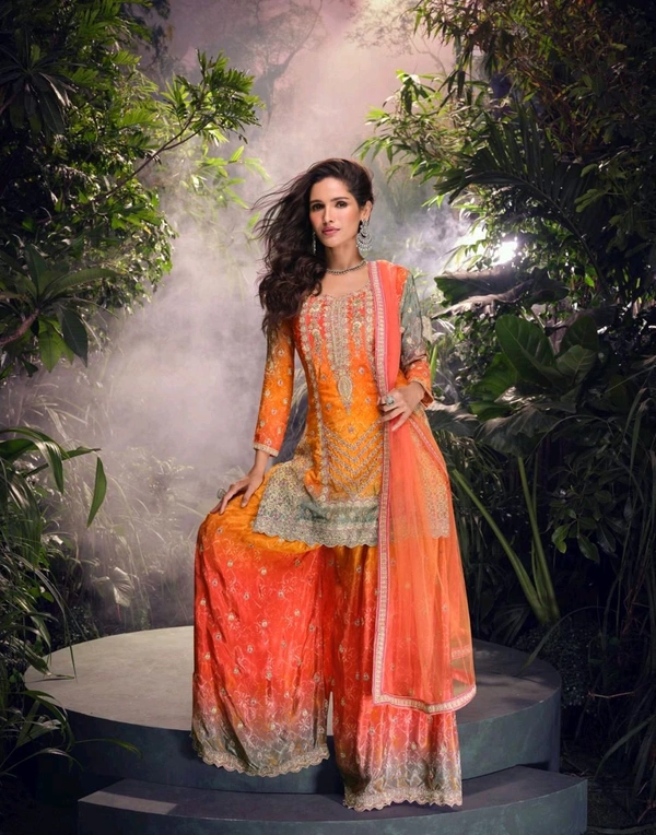 Kurti Plazo Set Chinon Silk