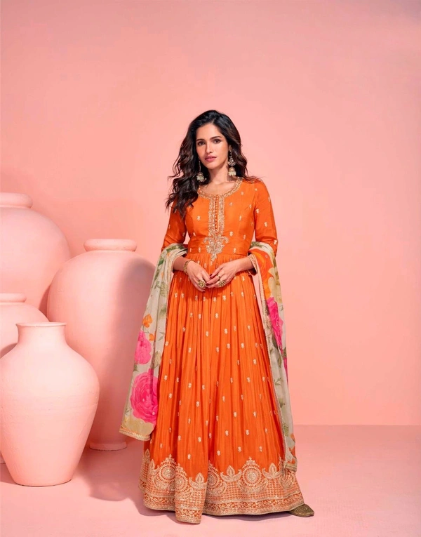 Gown Duppta Set chinon Silk