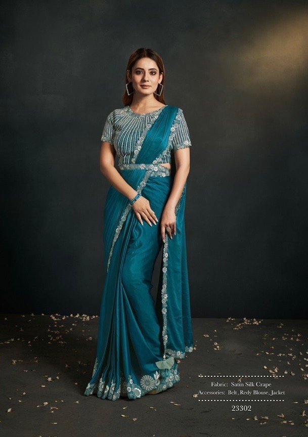 Predrapped Saree Satin Silk Crepe
