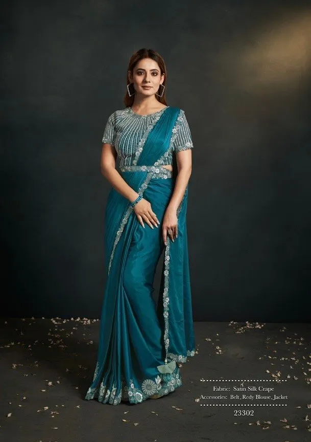 Predrapped Saree Satin Silk Crepe