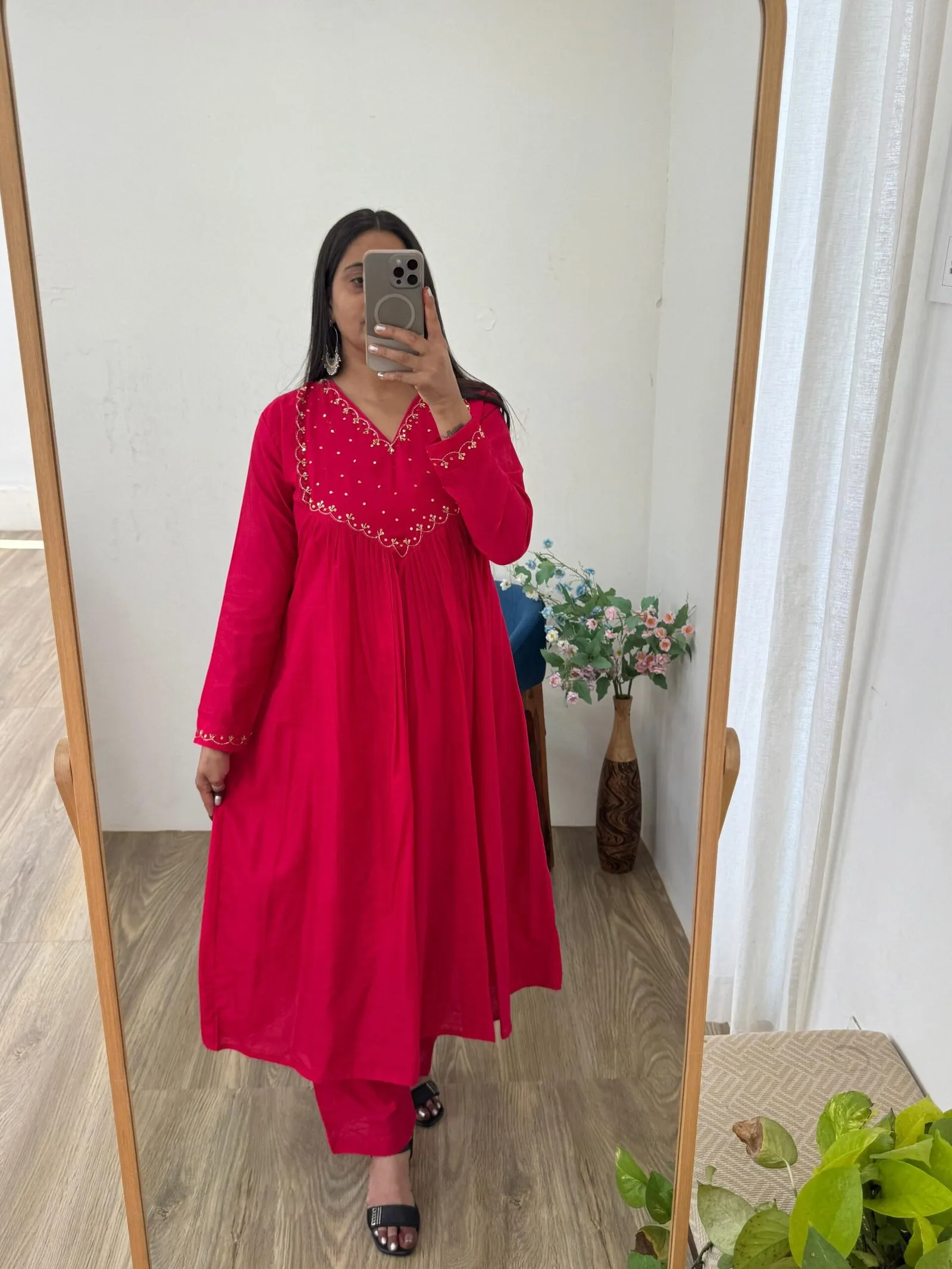 Anarkali Suit Set Pure Mul Cotton Chanderi