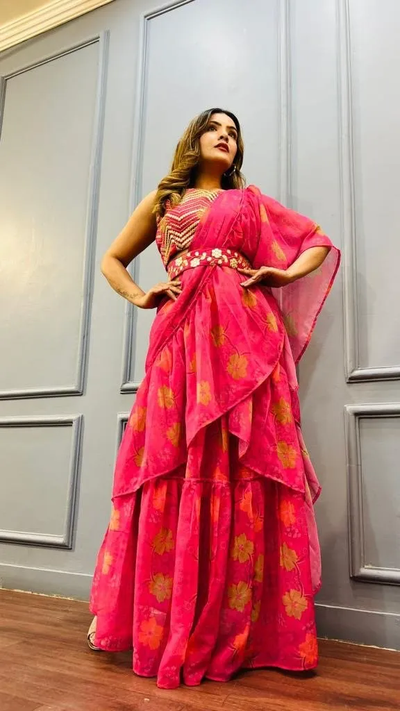 Saree Ready To Wear Printed Ruffle