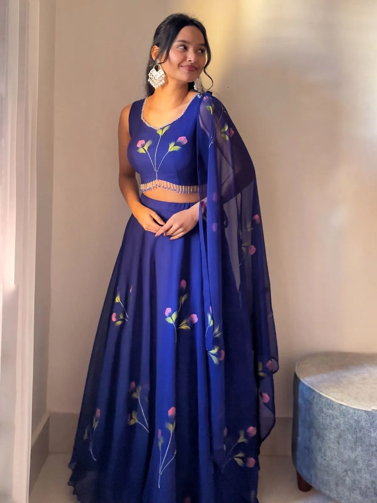 Lehenga Choli Georgette Hand Printed
