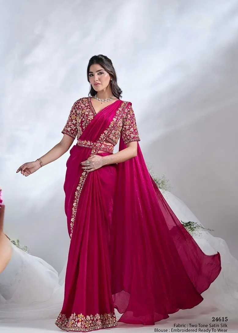 Predrapped Saree Two tone satin