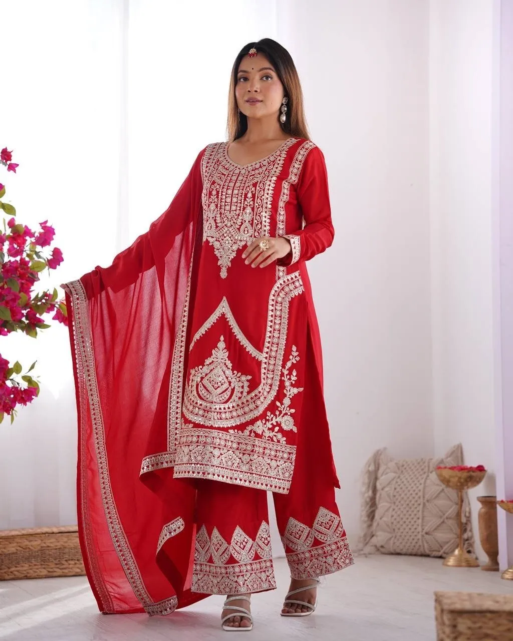 Kurti Pant Set Pure Vichitra Silk