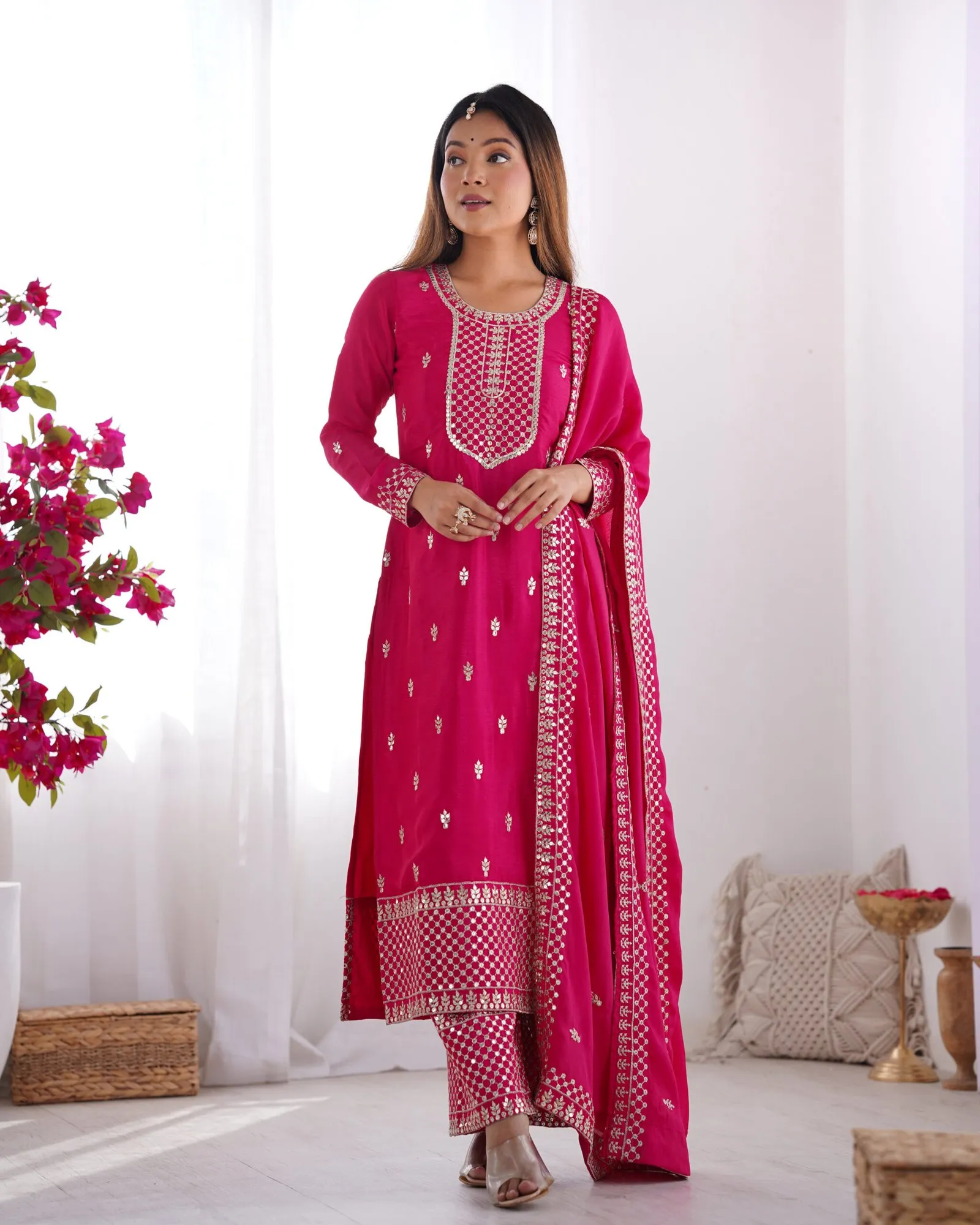 Kurti Pant Set Chinon Silk