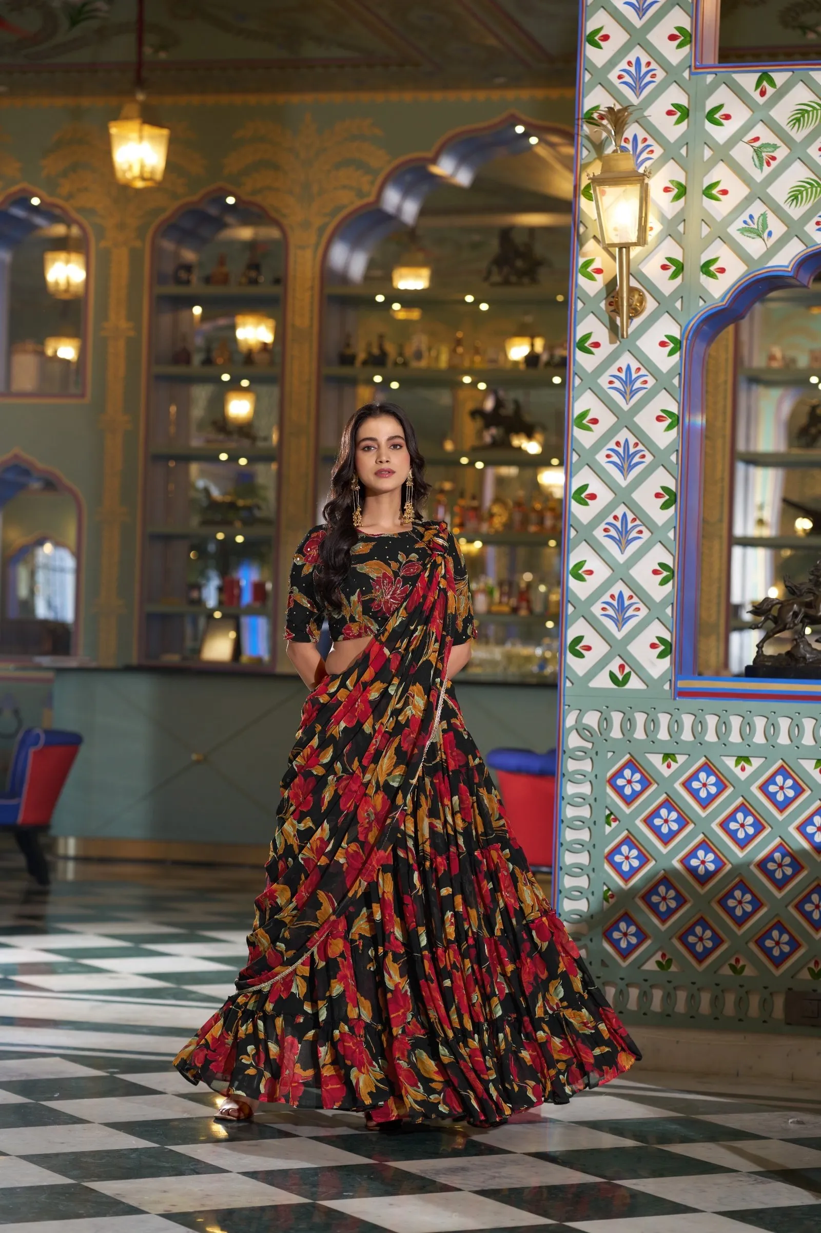 Lahenga Choli Set Marble Fabric