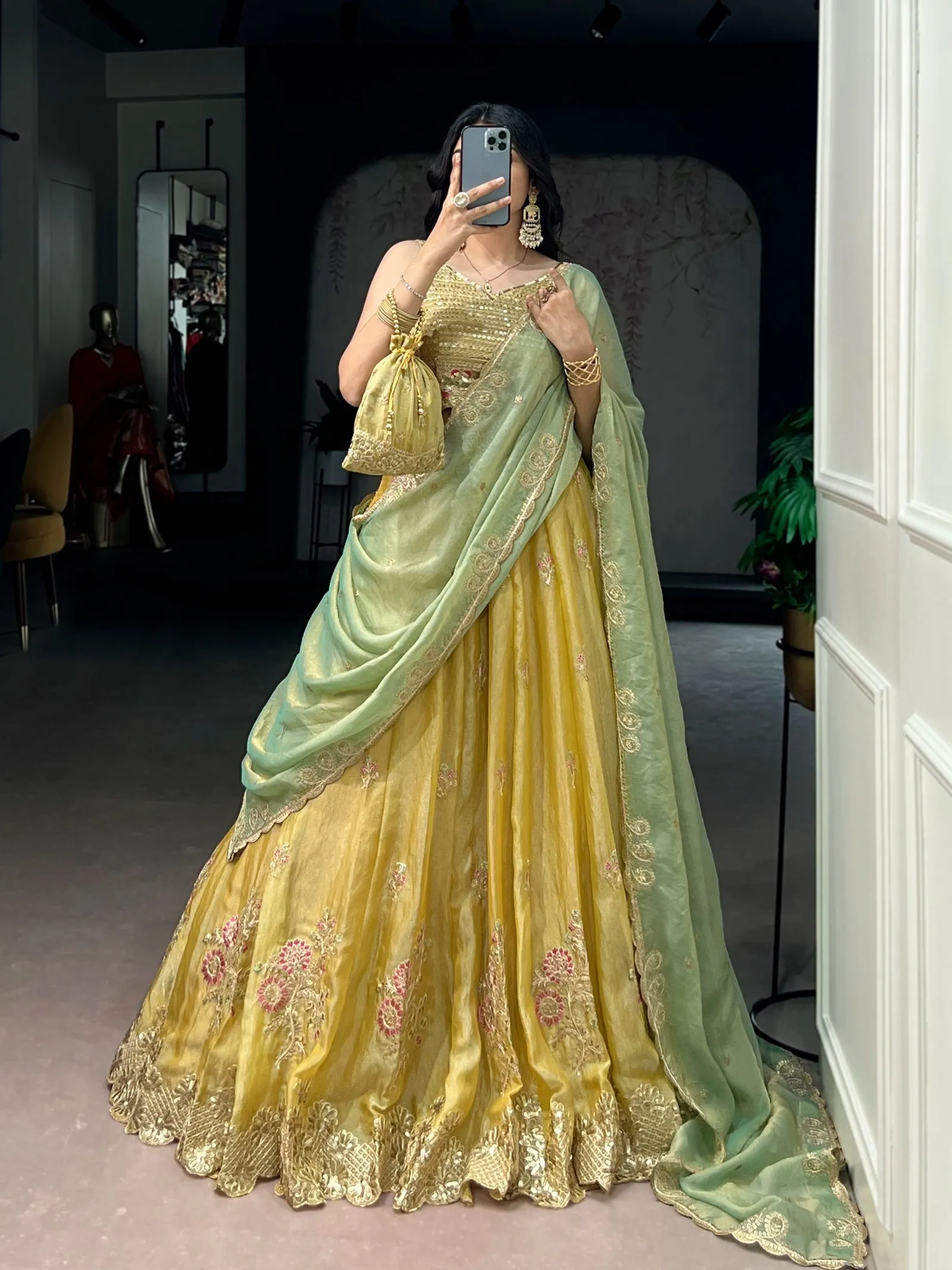Lahenga Choli Set Moss Silk