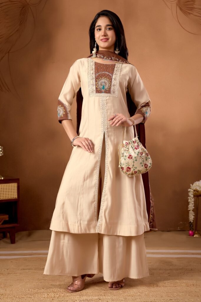 Kurti Plazo Set Roman Silk Fabric