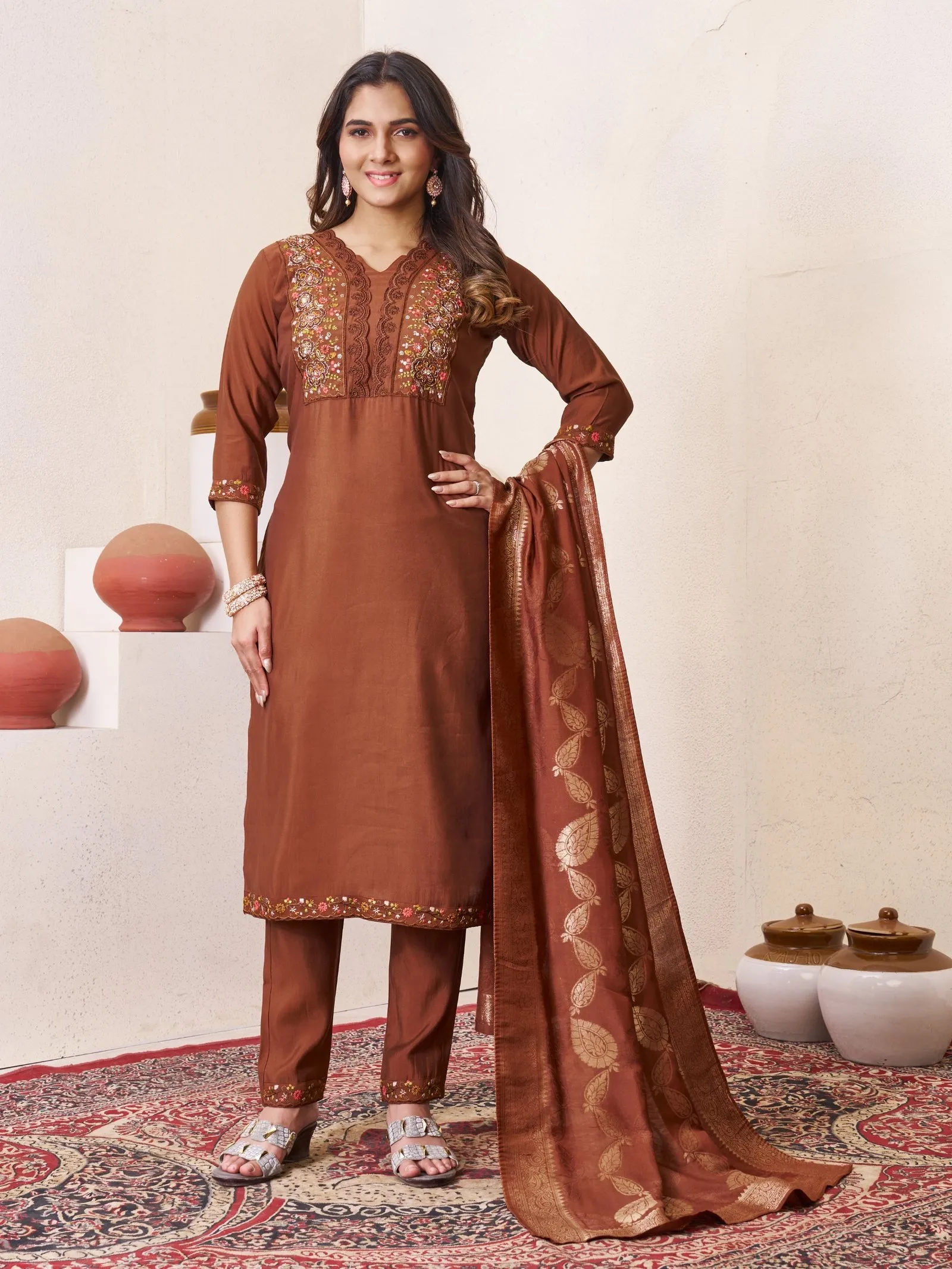 Kurti Pant Set Roman Silk