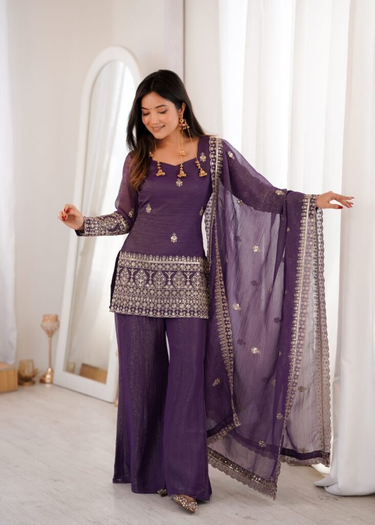 Top Bell Bottom Set Crunchy Silk