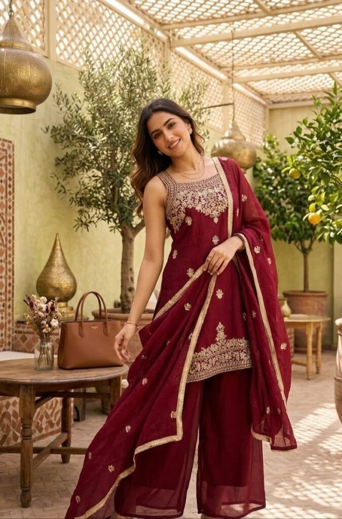 Top Plazo Set Rangoli Crush Fabric