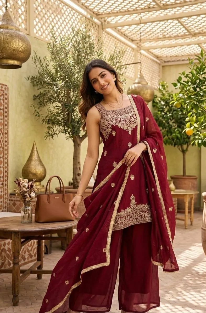 Top Plazo Set Rangoli Crush Fabric