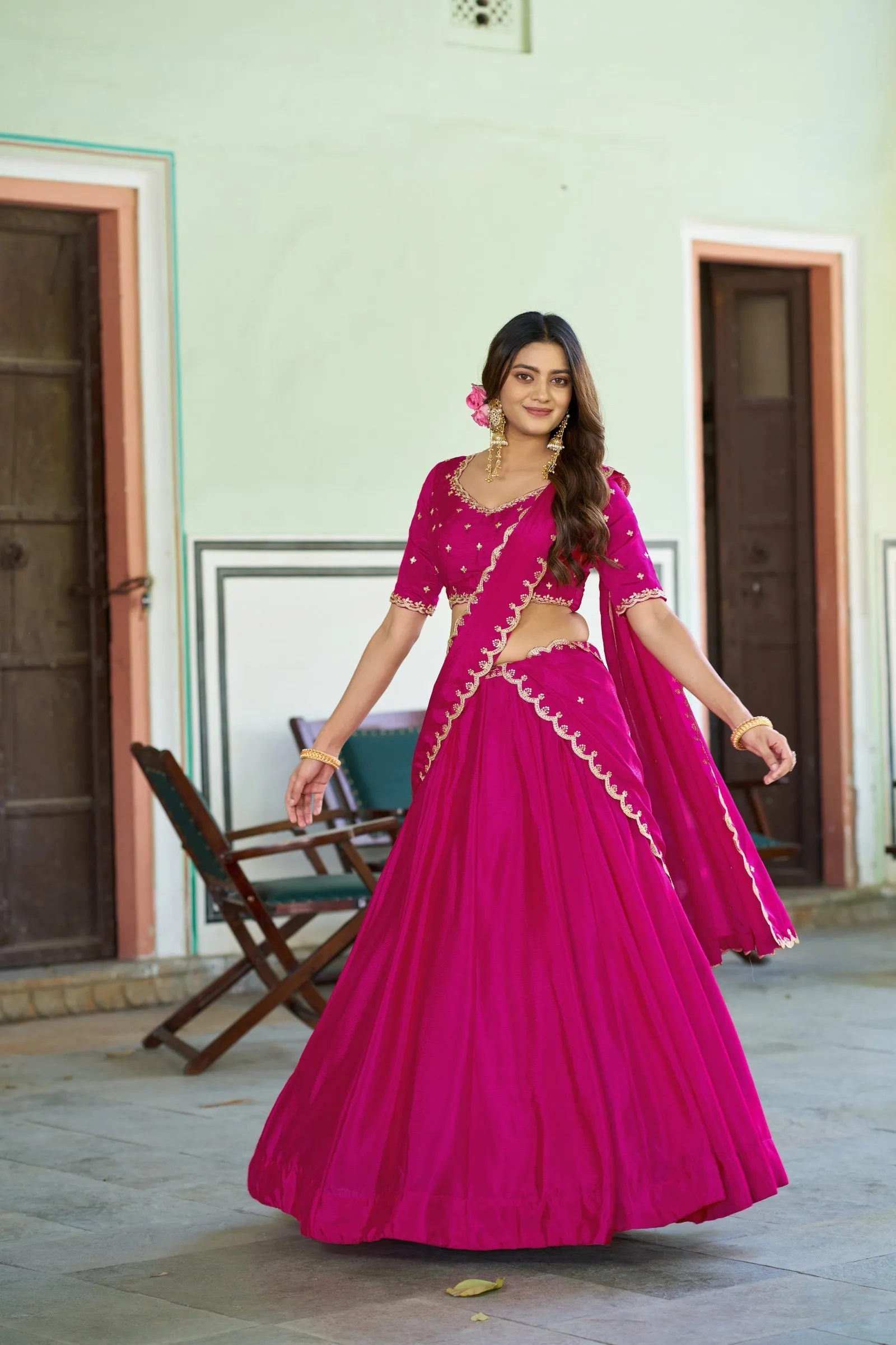 Lahenga Choli Set Chinon Fabric