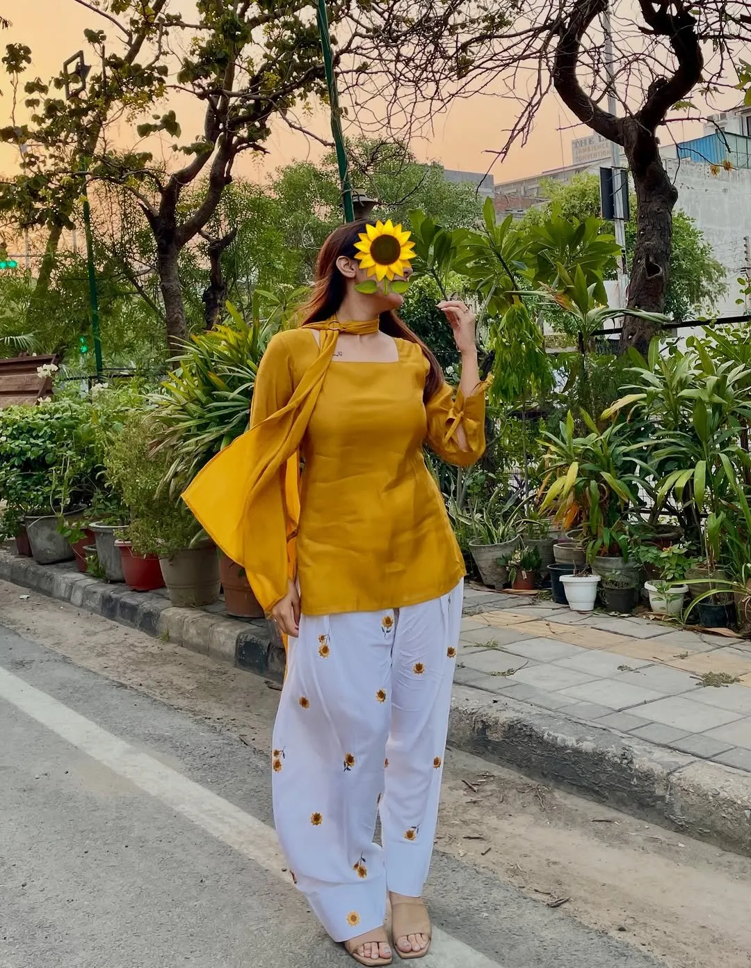 D- Sunflower Farsi Salwar Set With Dupatta