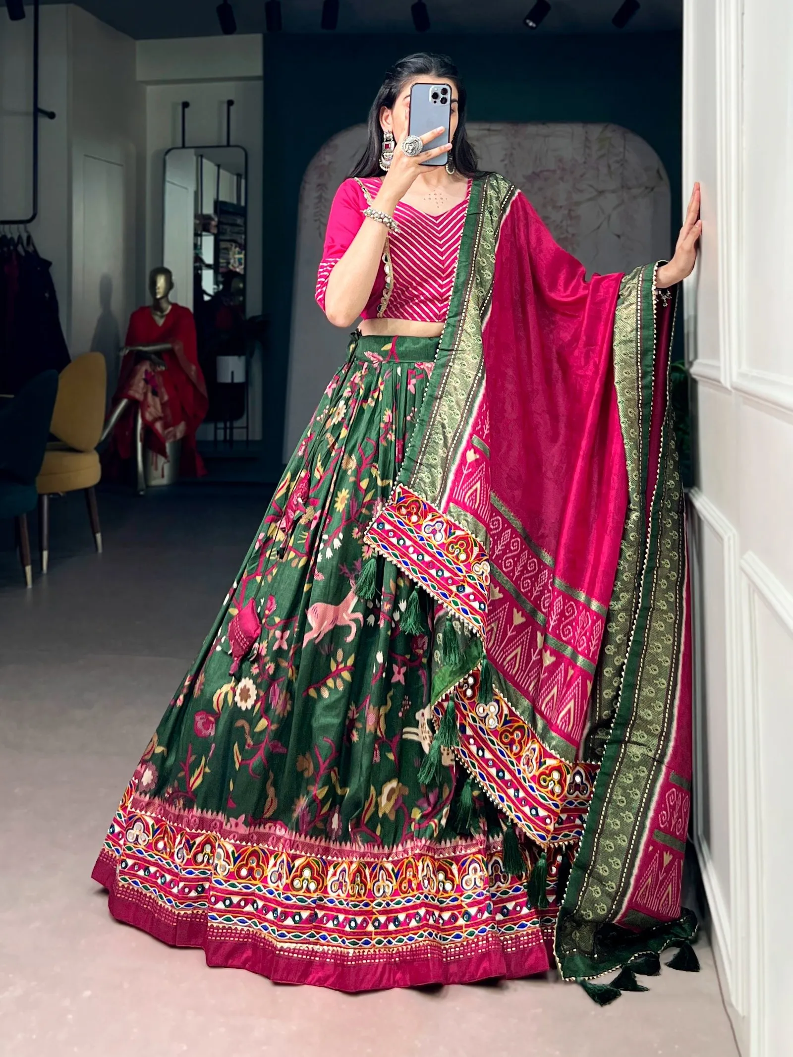 Navratri Chaniya Choli Set Tasar Silk